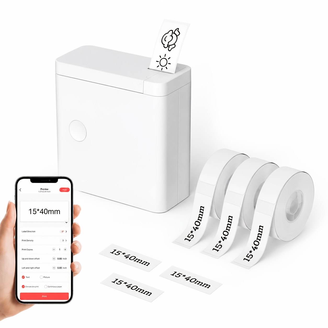 TEMU D12 Mini Wireless Thermal Label Printer White With 3 Rolls 15x40mm Labels, Portable Sticker Maker, Phone App Control, Rechargeable, For Home,