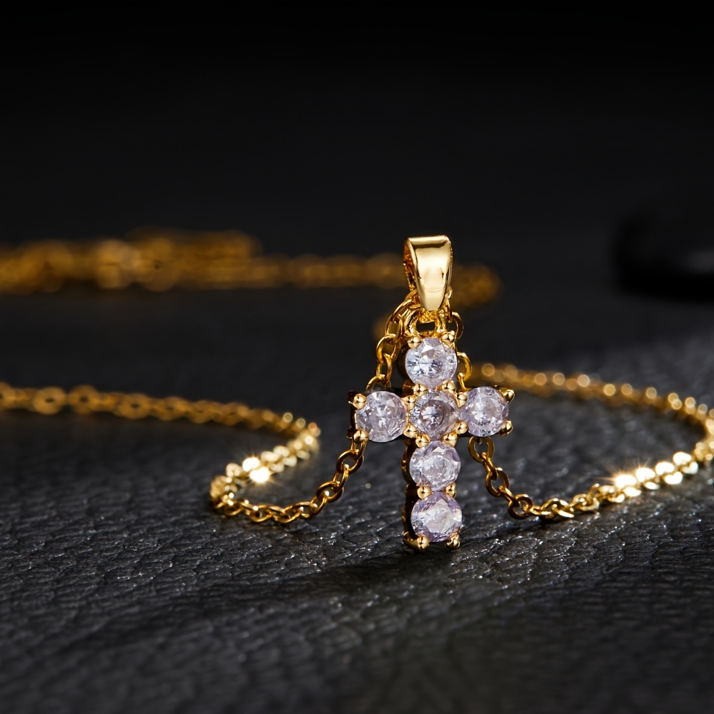 Women's Golden Synthetic Zirconia Cross Necklace