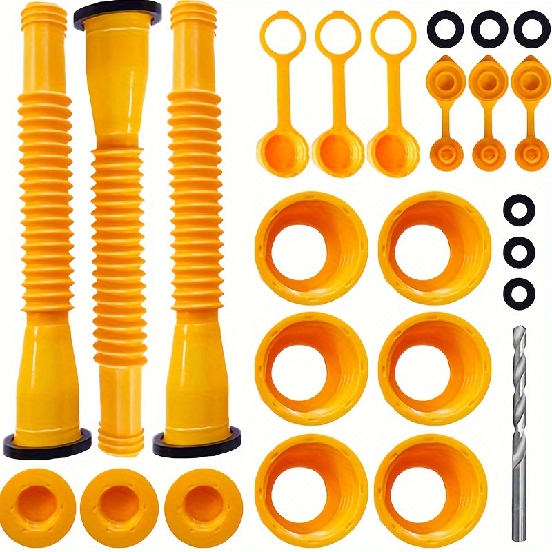 TEMU Gas Can Spout Replacement Kit, Replacement Gas Can Spout With Flexible Nozzle, Fit For Most 1/2/5/10 Gal Can, Universal Anti-spill Gas Can Nozzle Replacement (3 Set, With Drill Bit)