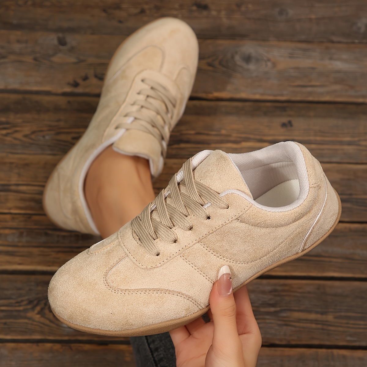TEMU Women's Plus-size European/ Lace-up Low-top Sneakers - Lightweight Round Toe Flat Shoes Suitable For - Wear, Pvc Sole & Cushioned Insole, Hand
