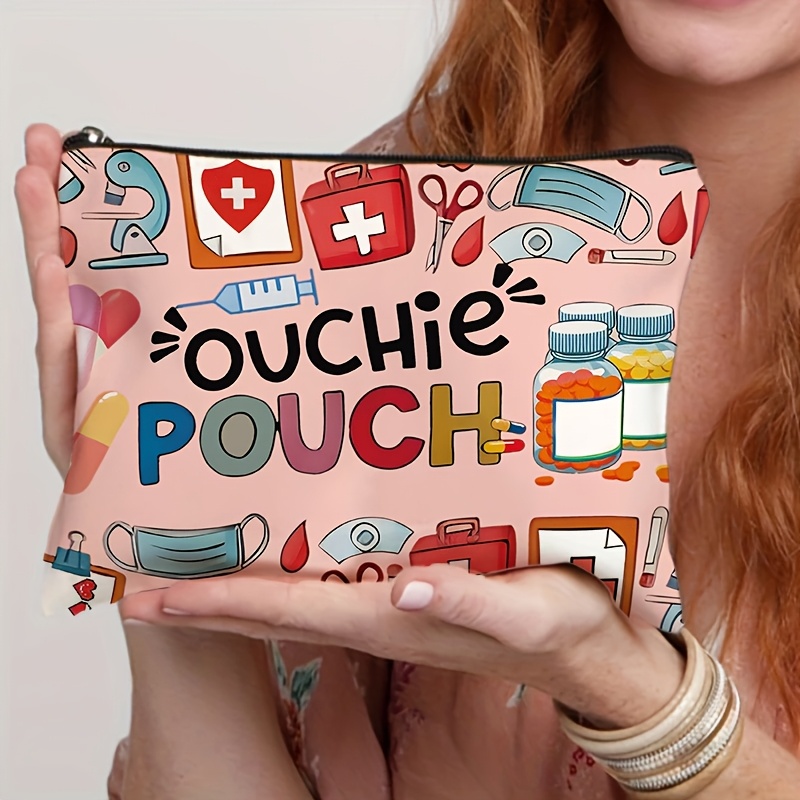 TEMU Pouch - Medical-themed Zippered Pouch With Bandage & Stethoscope Design, Foldable Portable Makeup Bag For Sisters, Students, Hunt Gifts (vibrant