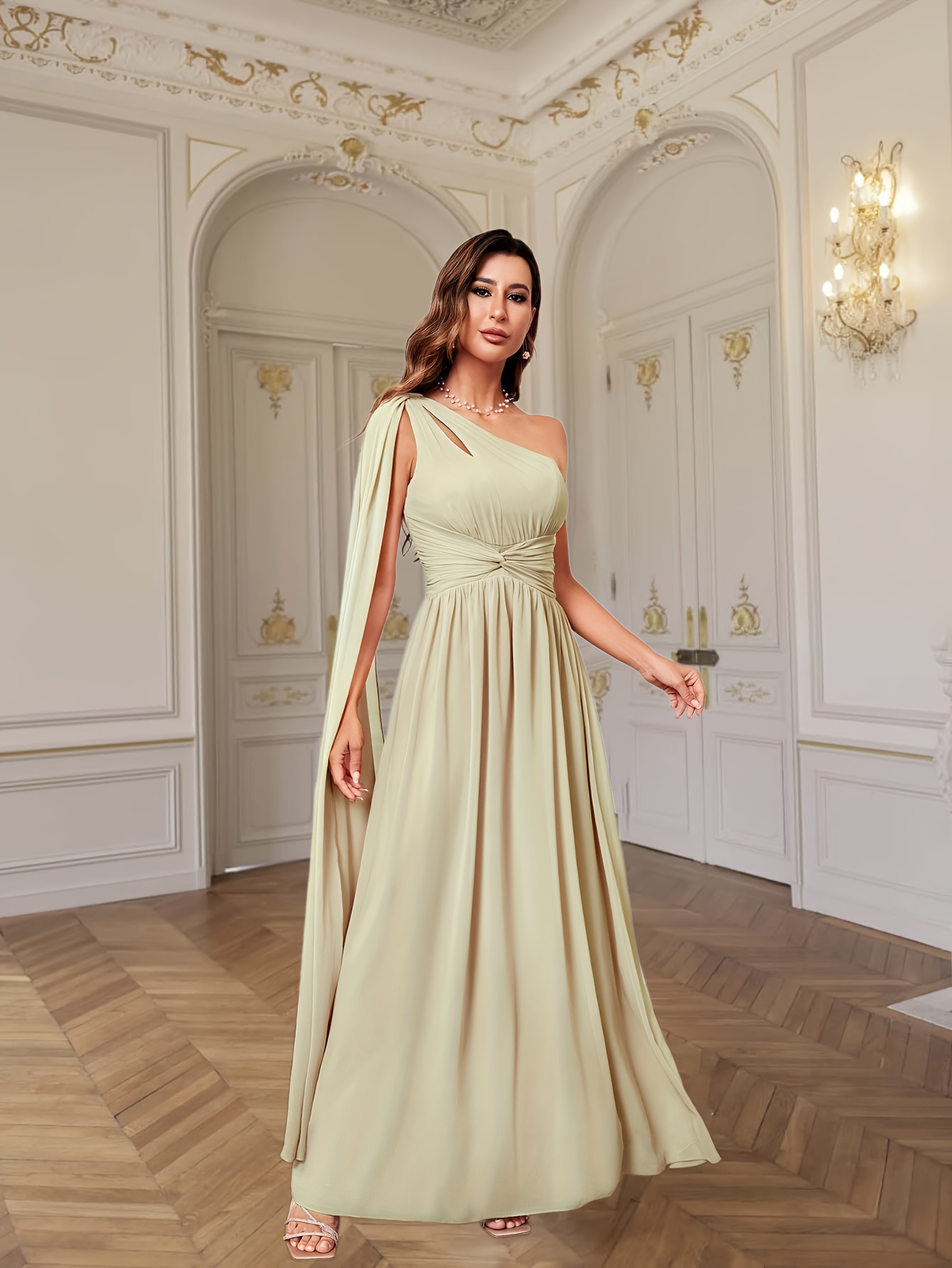 open lace back dress Chiffon Maxi Long One Shoulder Wholesale Evening Dresses With Lantern