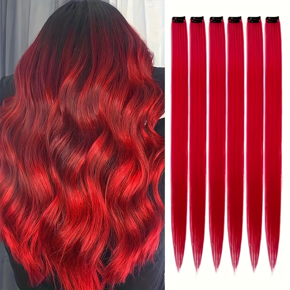 TEMU 6 piezas de extensiones de cabello con clip, extensiones de cabello de 24 pulgadas , resaltos para fiestas, extensiones de cabello sintético