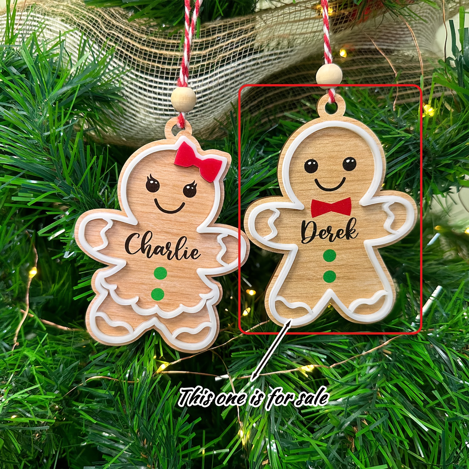 TEMU 1 Personalized Gingerbread Man Ornament Featuring A Red Bow, Customizable With Names, Perfect For Enhancing The Festive Spirit During Christmas,