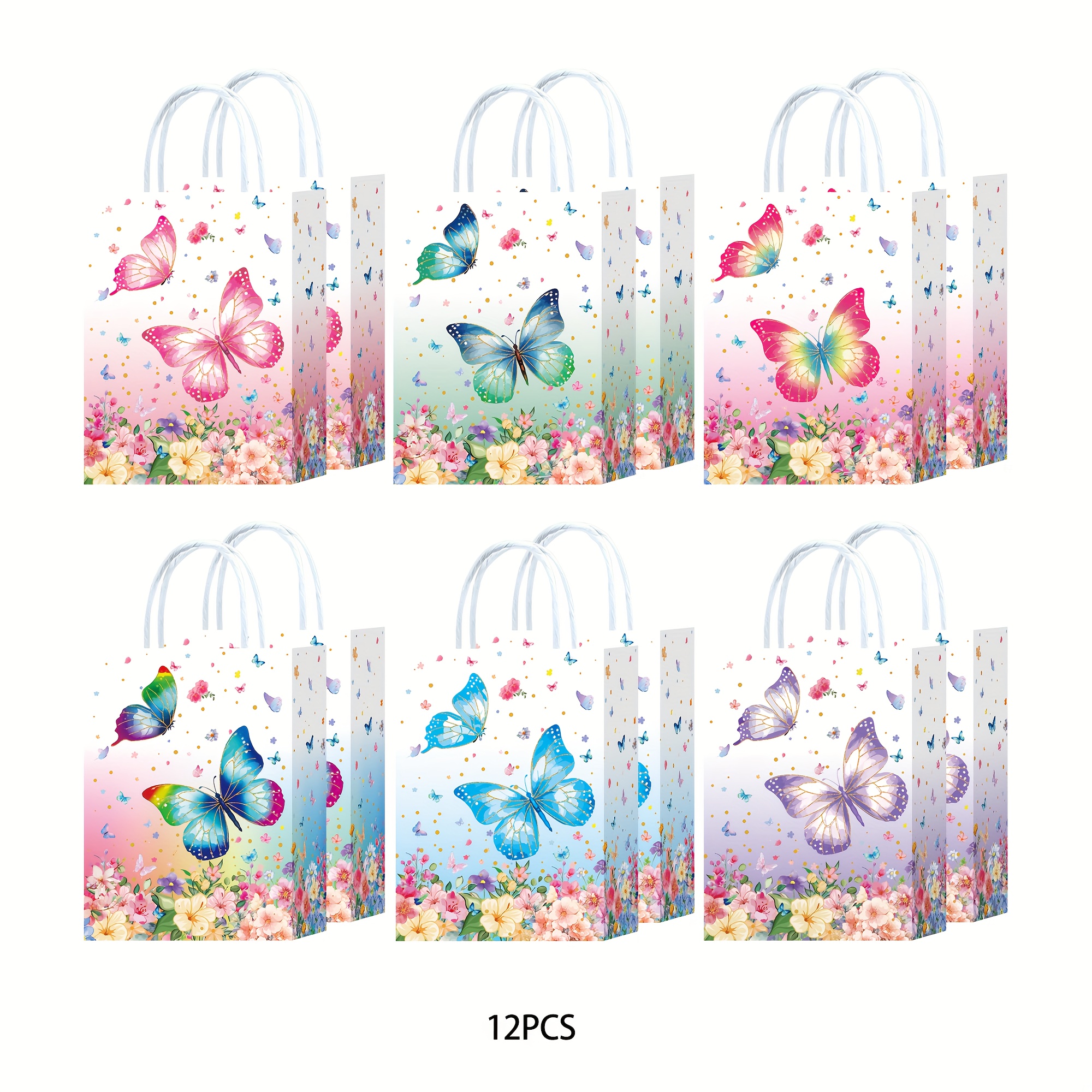 Image of Gift For Her/him 6/12/18/24pcs 6 Kinds Of 2 Gift Bags Print Bag With Handle, Durable Gift Bags Present Wrapping Bags Candy Goodie Bags For Friend Party Supplie, Weddings, Anniversaries, Festival