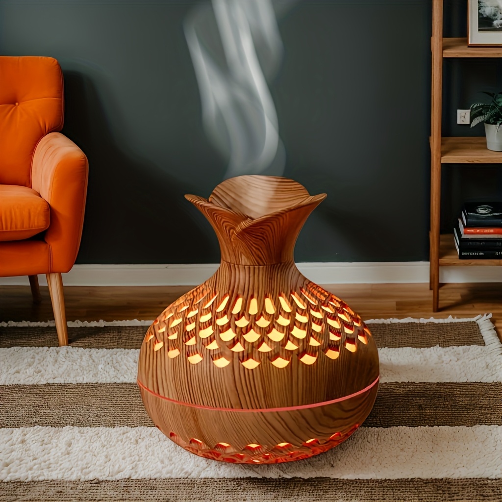 Diffuzor de Aromaterapie Elegant din Lemn cu Iluminare Ambientală LED în 7 Culori și 2 Moduri de Ceată - Design Compact Alimentat prin USB pentru Acasă, Birou, Mașină - Cadoul Perfect de Ziua Îndrăgostiților și Anul Nou, Umidificator Decorativ, Difuzor de Miros, Accesoriu Modern pentru Birou, Ceată de Înaltă Calitate