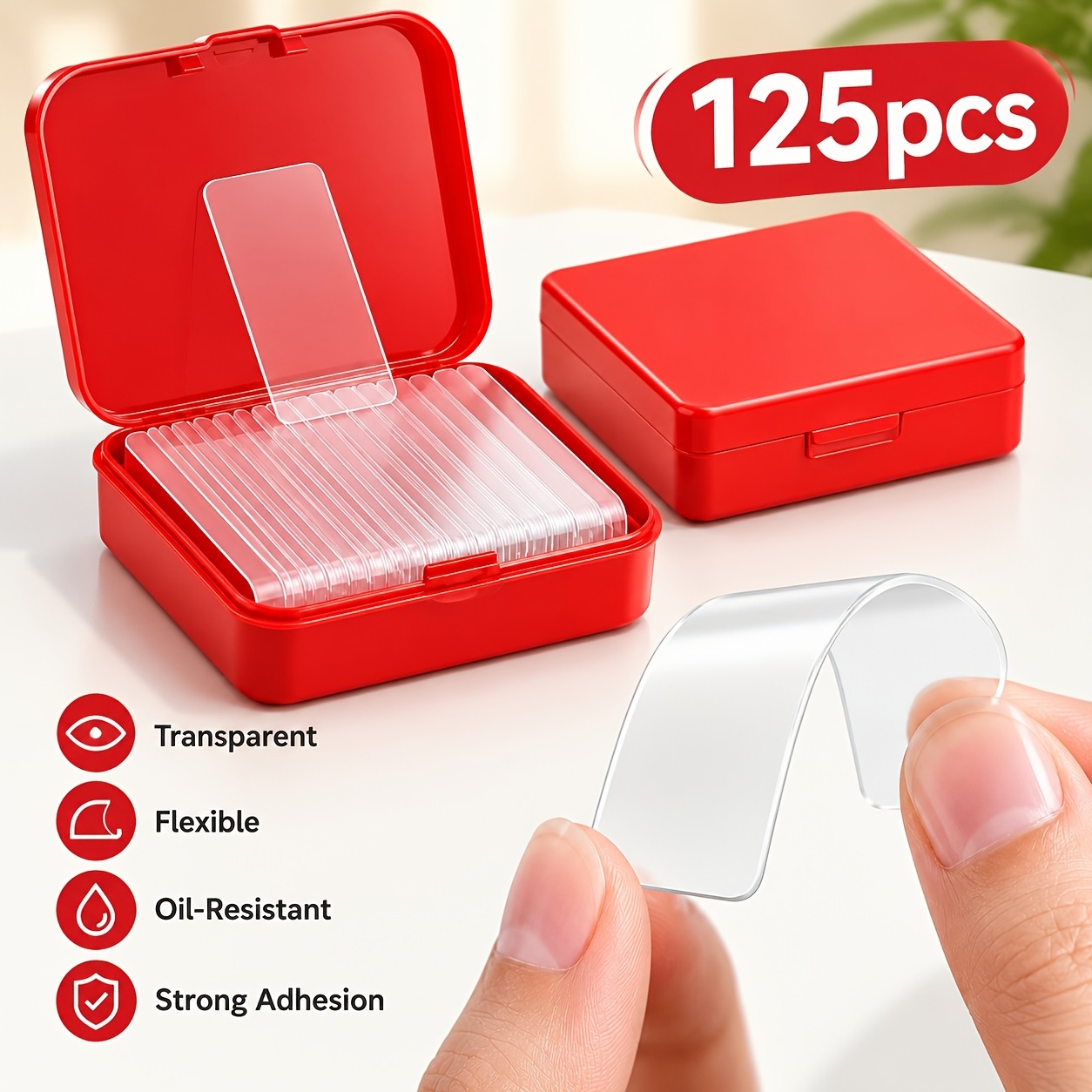 TEMU 125pcs 2pcs Heavy-duty Transparent Double-sided Tape—no Drilling, No Residue, Oil-resistant; Suitable For Wall-mounting Power Outlets, Securing