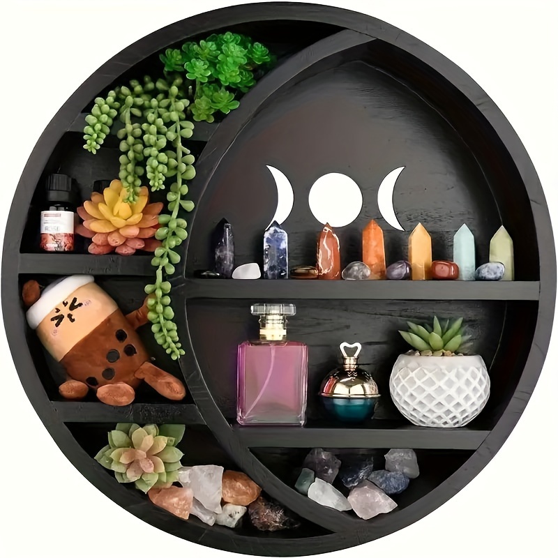 TEMU 1 Gothic Wooden Moon Stand - Crystal Display, Crescent Wall Hanging, Bohemian Home Decoration For Living Room, Kitchen, Bathroom, And Bedroom,