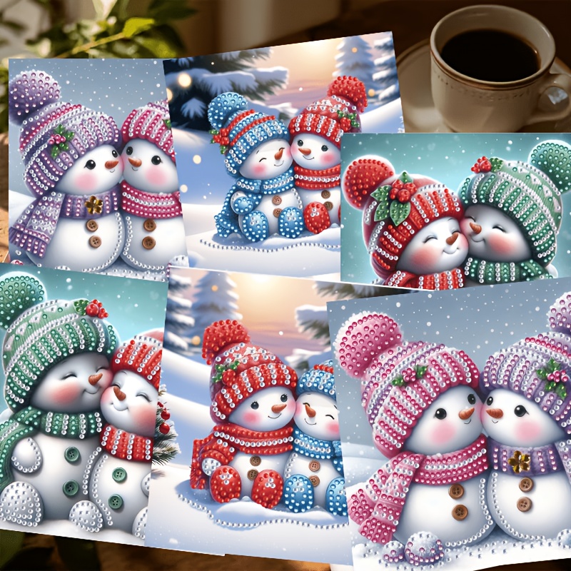 TEMU 2d Flat Printing, New Snow Scene, Couple Diamond Painting Cards, Christmas Warm And , Cute And Fun Rhinestone Art Design, Round Rhinestone