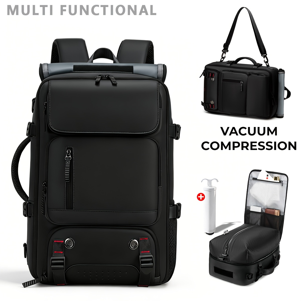 E-shop Lässiger, multifunktionaler Vakuum-Kompressionsrucksack, mit Vakuumpumpe, erweiterbar, große 16-Zoll-Laptop-Tasche, Outdoor,
