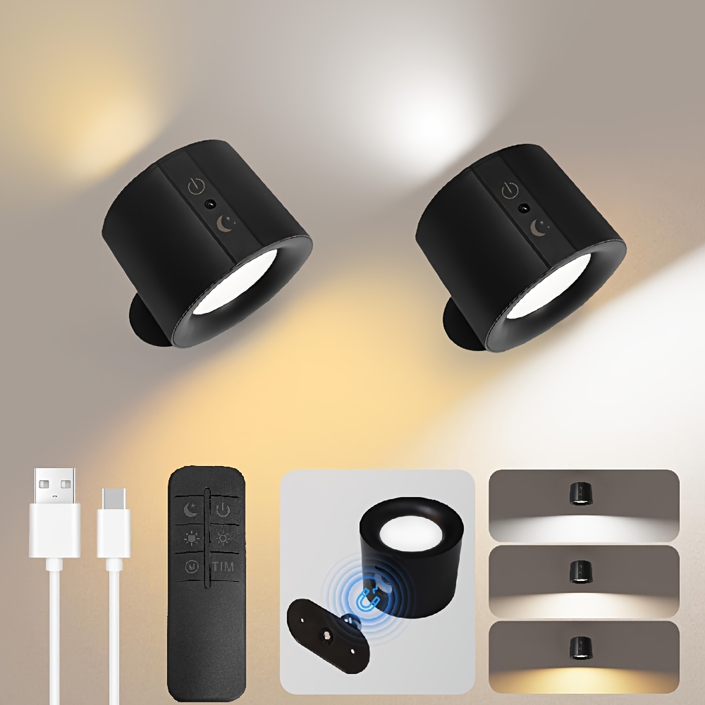 Two Smart Wall Lamps Featuring Three Control Options (Touch, Remote, Daylight Sensor), Rechargeable with a 1200Mah Battery, Adjustable Brightness, Easy Installation, Three Lighting Modes (White, Warm, And a Combination of Both)