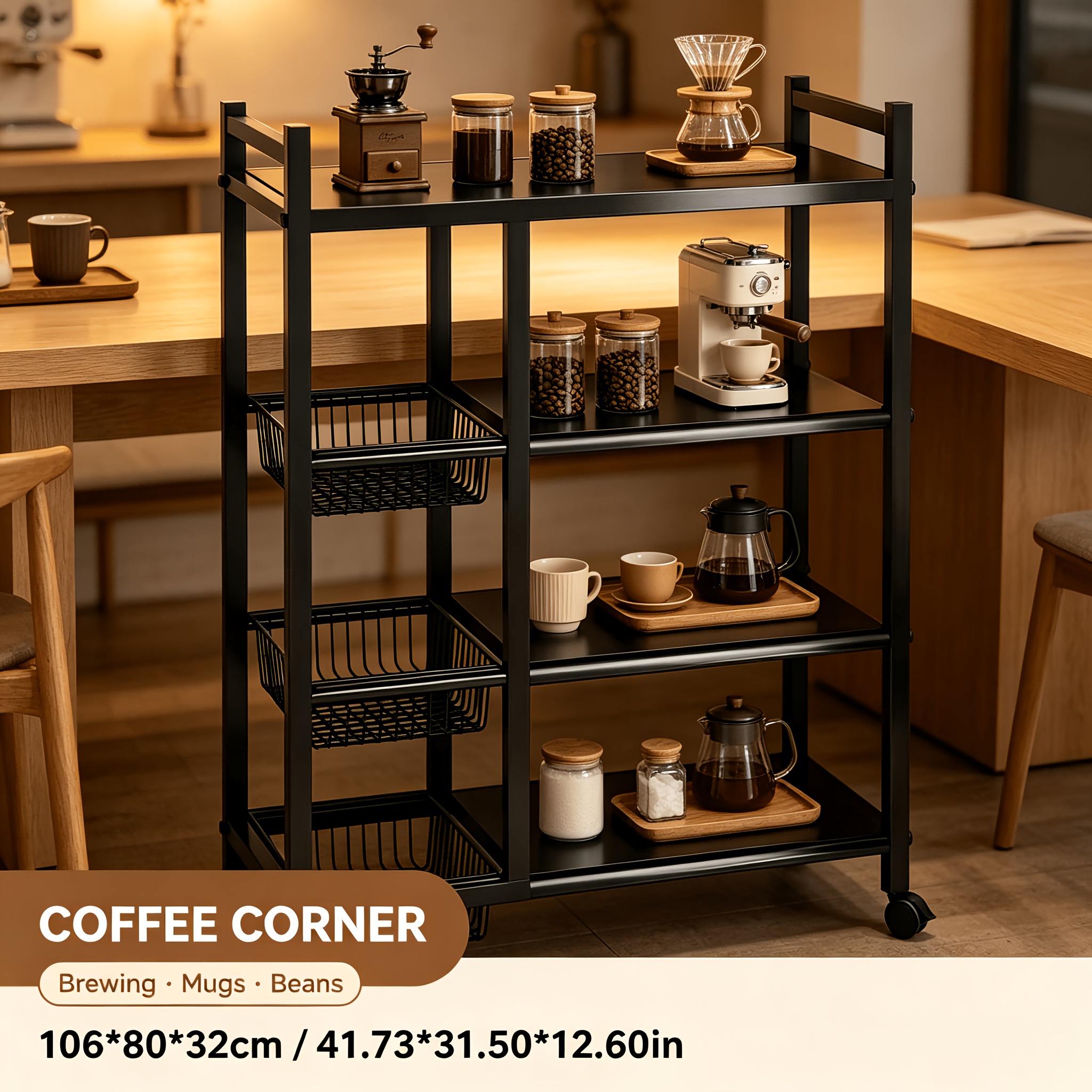 Heavy-duty Mobile Storage Cart With Adjustable Shelves - A Versatile, Wheeled Unit Suitable For Offices, Kitchens, Garages, And Bathrooms; - Storage Rack That Keep Things Organized, Standing Shelf