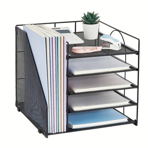 étagère de bureau pour documents, organisateur de papier 5 niveaux avec porte-dossiers vertical pour un facile, design avec poignée, système de rangement à cloisons, peinture résistante à la chaleur et antirouille, durable, organisateur de fichiers pour bureau, maison et école