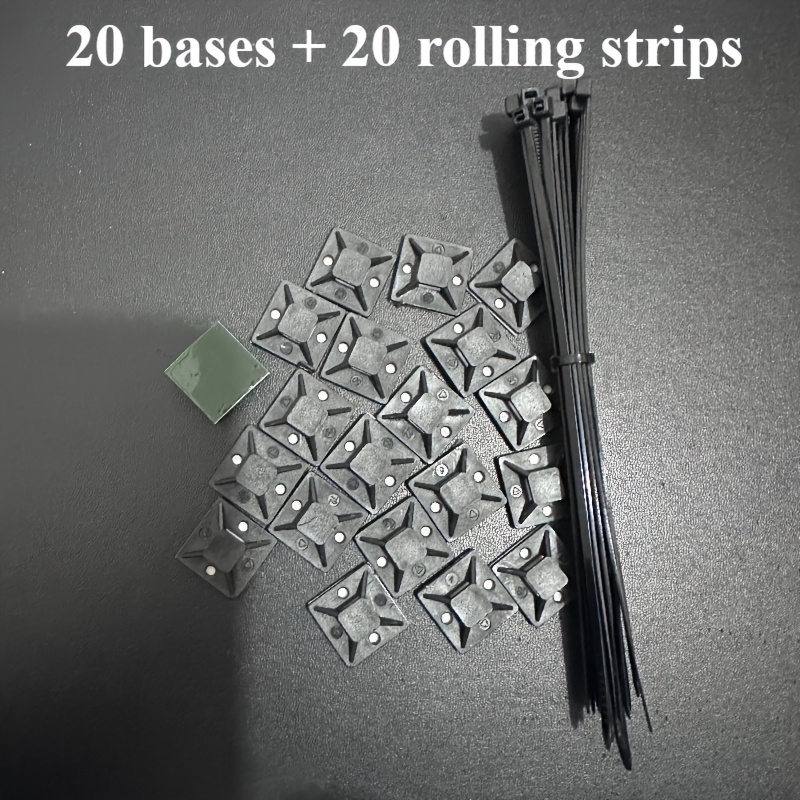 Image of 40/ 50pcs Self-adhesive Backing Cable Tie Positioning Sheets Holder Snap Positioning Sheet Adhesive Distribution Base - Cable Management Clips And Wall Anchors For Strong Wire Fixing, Black/ White
