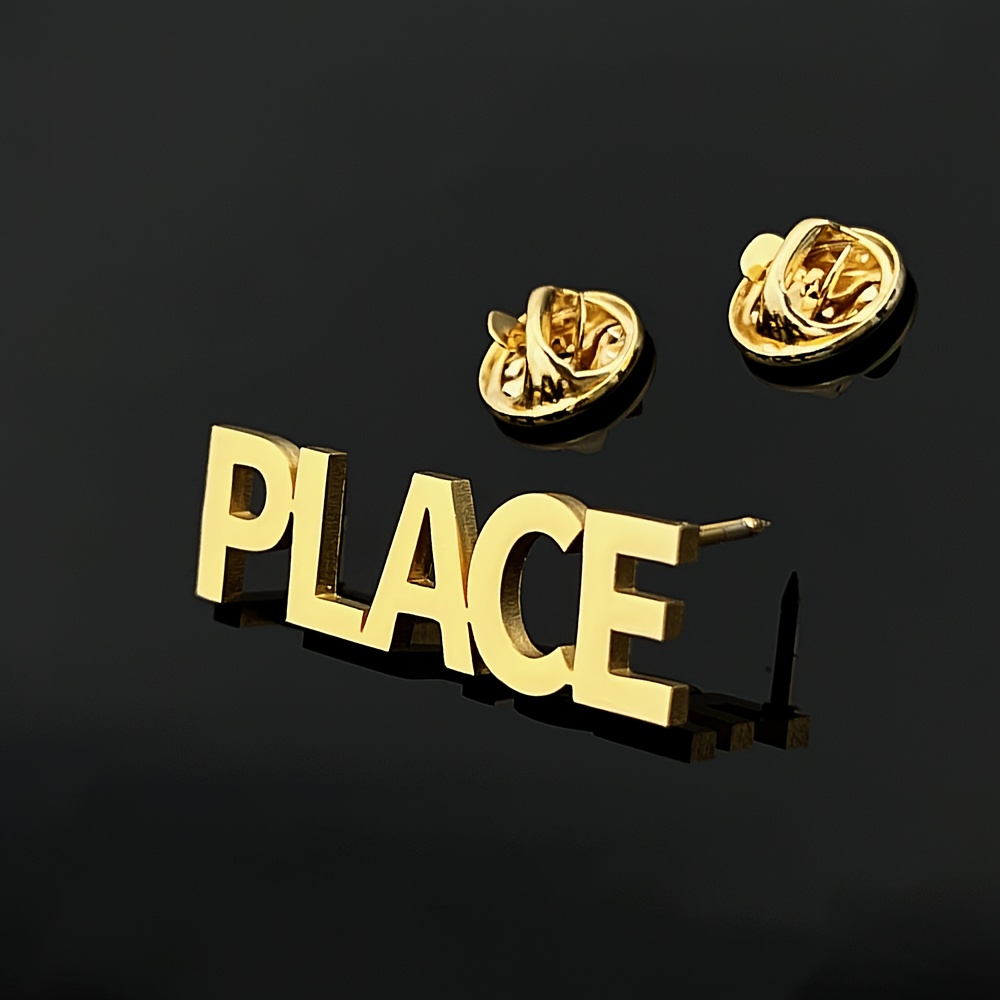 TEMU Customized Name Brooch - Elegant And Minimalist Personalized Golden Stainless Steel 3d Letter Design, Suitable For Clothing, Bags, And Jackets -