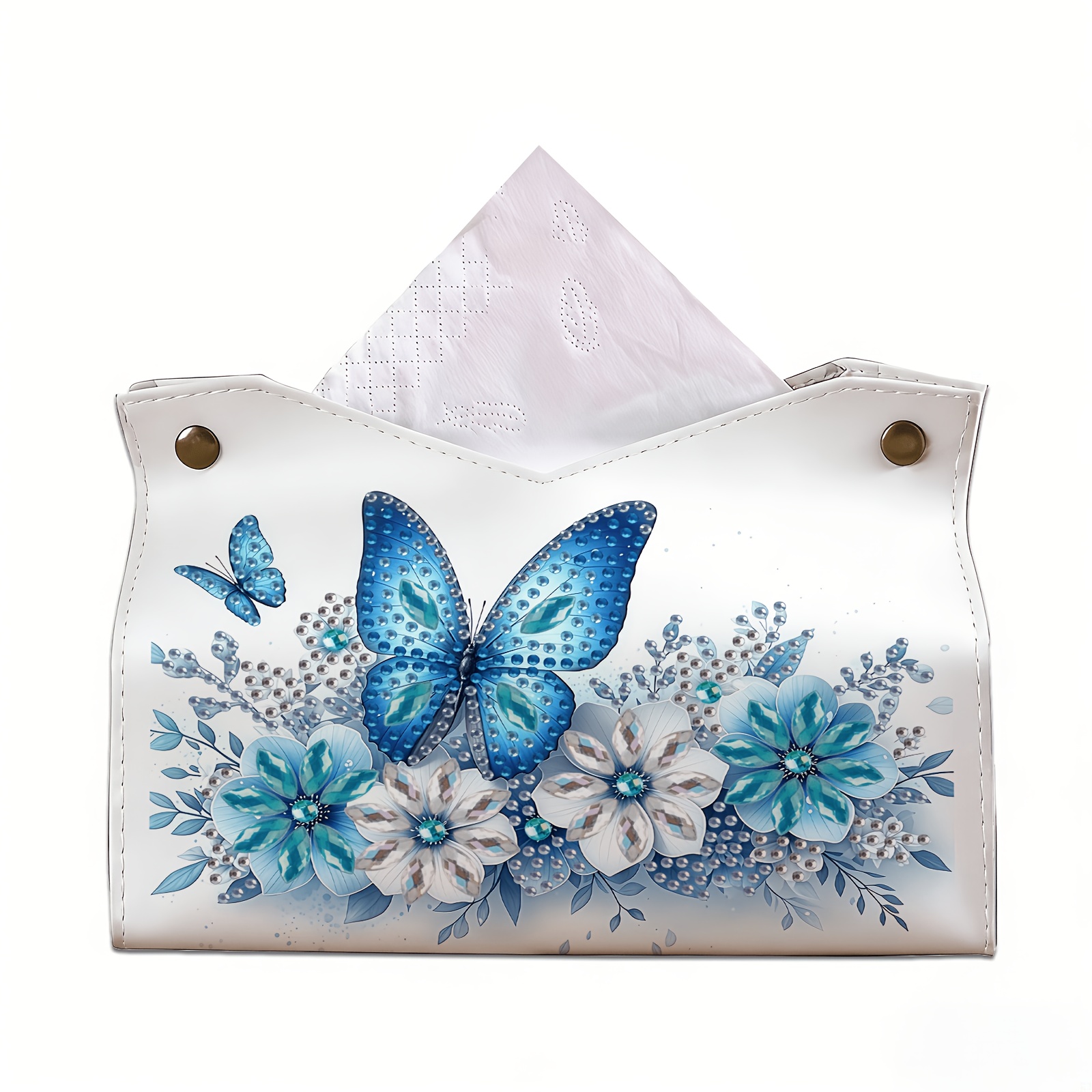 TEMU 1 Kit de Peinture Diamant Boîte à Serviettes, Motif Floral Papillon en Similicuir, Incrustation de Géme de Cristal Rond et Irrégulier, Convient
