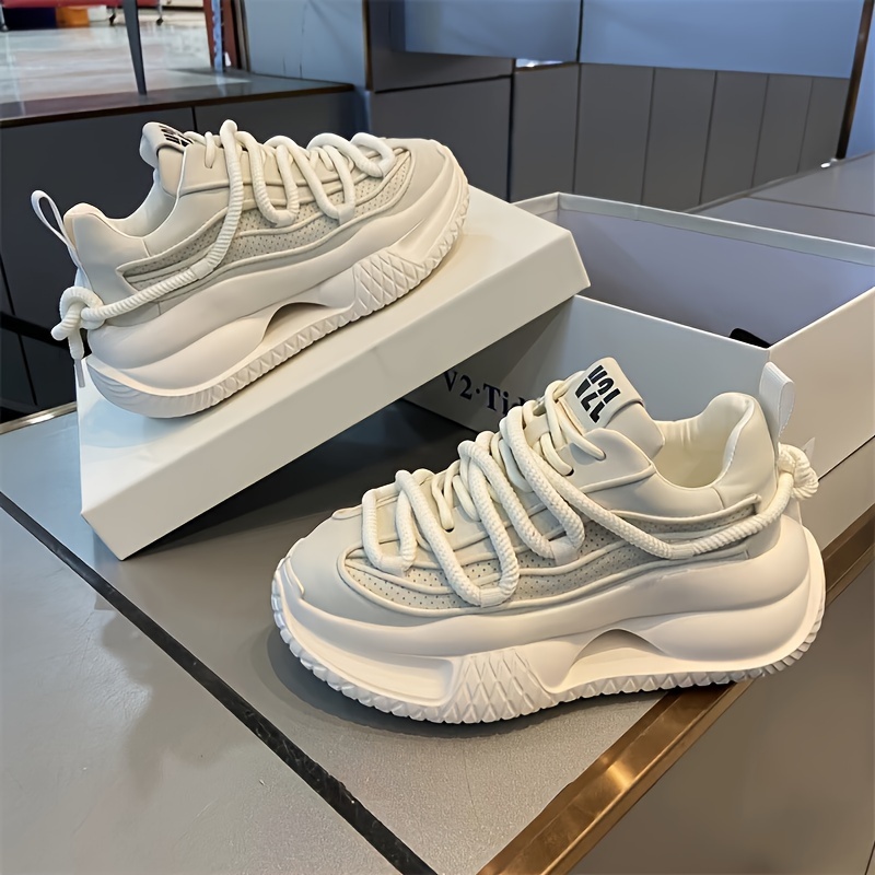 

1pair Men' Sneakers - Casual Sports Style, Solid Color, Low Top Lace-up Shoes With Round Toe, Comfortable Fabric Inner, Pvc Sole, And Cloth Insole For And Running