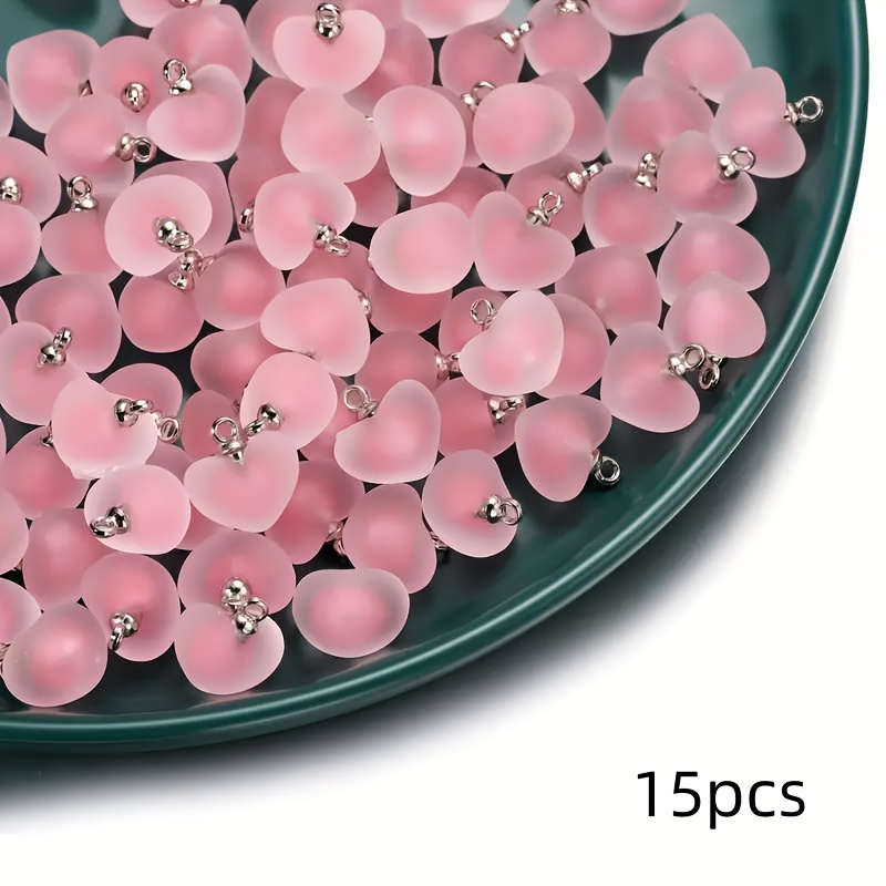 15pcs Pink Acrylic Beads Medium Size Frosted Heart Pendant Handmade Materials Necklace Small Pendant