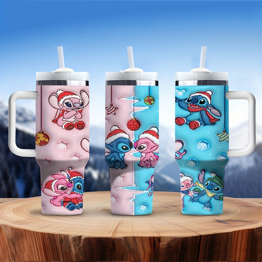 

1pc Of 40oz Cute Straight Cup With Cartoon Characters Stitch And Printed On It, Stainless Steel Insulated Water Cup Suitable For To As A Valentine's Day Christmas Gift