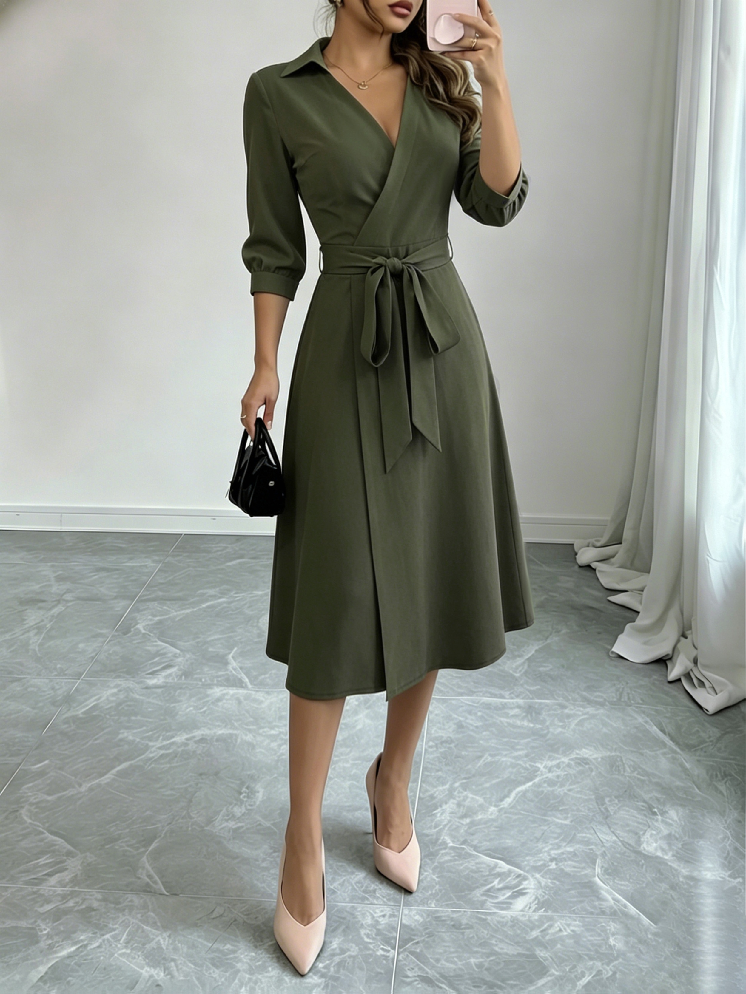 olive green long sleeve maternity dress Monroe Maxi Dress with Long Sleeves in Olive Green- Bump Friendly *Final Sale* Large main image 1