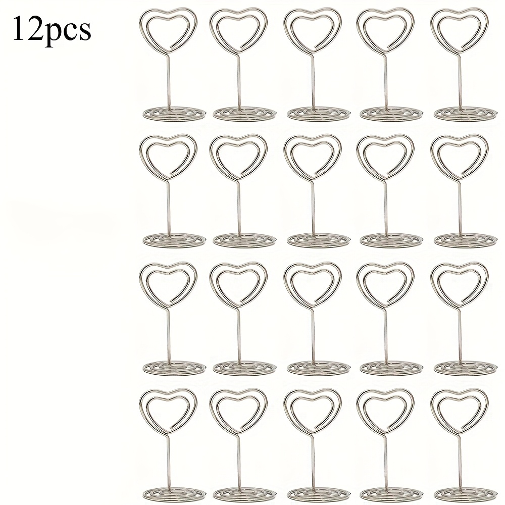 Image of 12pcs Mini Card Holder, Table Number Holders, Table Card Holders, Table Number Stands, Wedding Heart Shaped Table Sign Picture Photo Holder Menu Memo Clips For Valentine's Day Table Decor