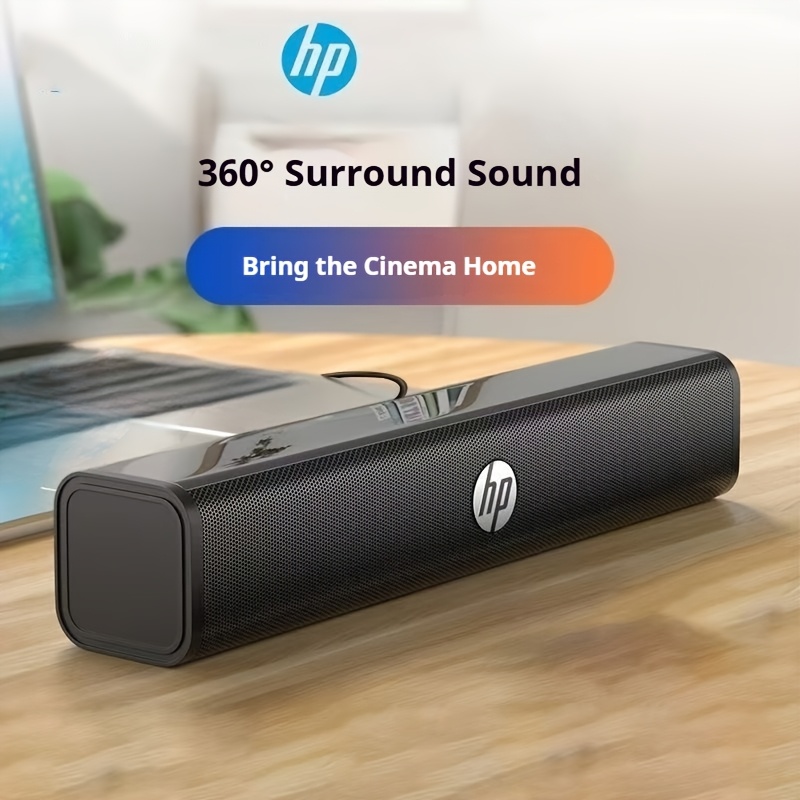 HP Desktop Multimedia Subwoofer Speakers, Surround Sound Playback Device for Laptops, 360° Panoramic Surround Sound Effect, Metal Mesh Cover Enhances Sound Transmission, USB Plug-And-Play, Space-Saving Bar Design