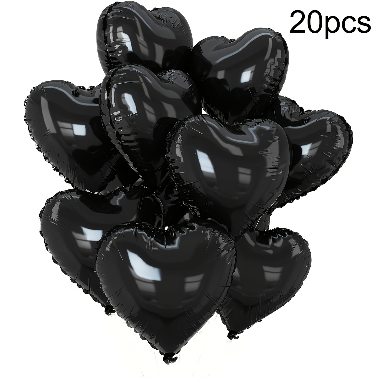 20pcs 10-inch Black Heart Foil Balloon Set Camping Party Decoration Arrangement Gathering Party Decoration Wedding Birthday Party Shower Party Decoration Supplies