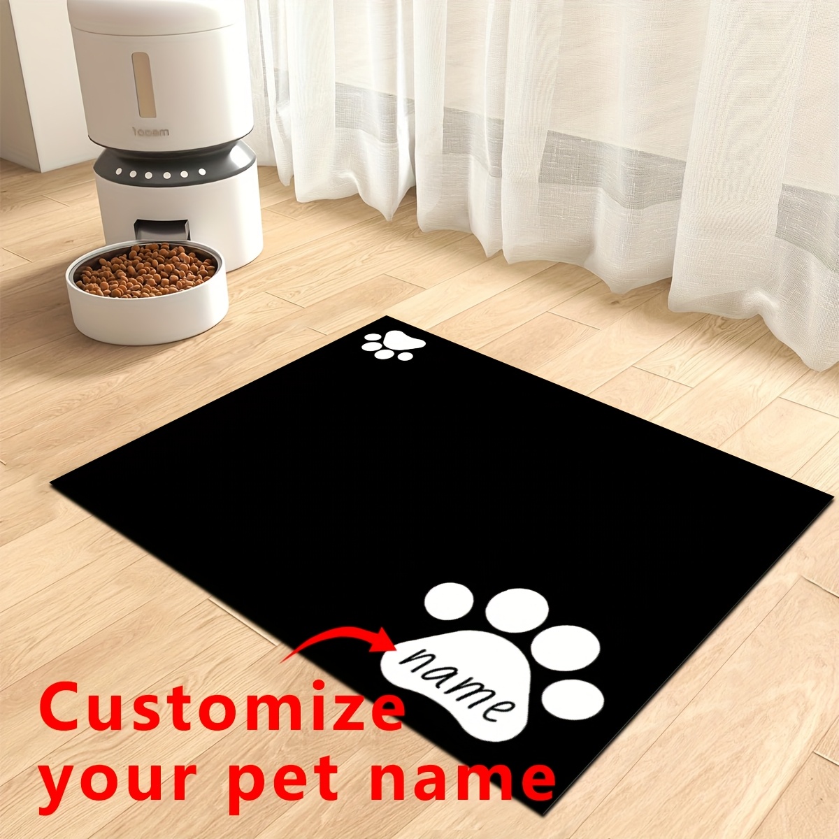 TEMU 1pc Solid Color Diy Name Simple Pet Feeding Mat, Pet Feeding Floor Mat, Non-slip Floor Mat, Cat And Dog Food And Water Bowl Mat, Dog Water
