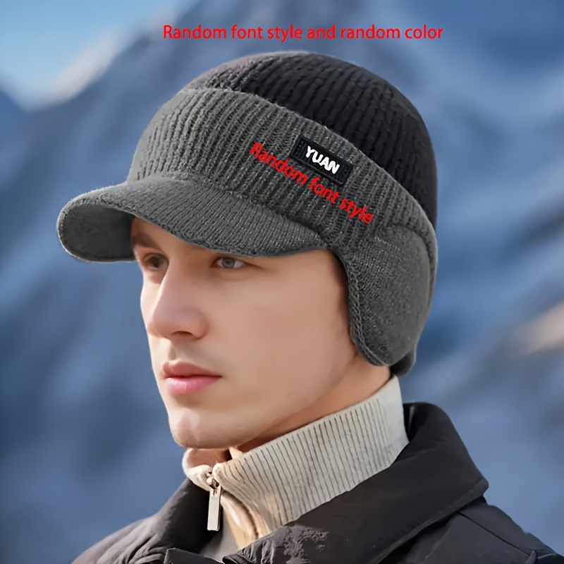 TEMU Men's Winter Ear-protecting Knitted With Fleece, Warm Duckbill Hat For Outdoor Youth Cycling In A Color- (random Font Style And Random Color)
