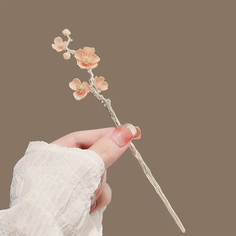 1pc elegant cherry hairpin japanese alloy metal hair clip with pink women s updos hanfu styling formal occasions stylish updo pin metallic alloy construction Product details 2