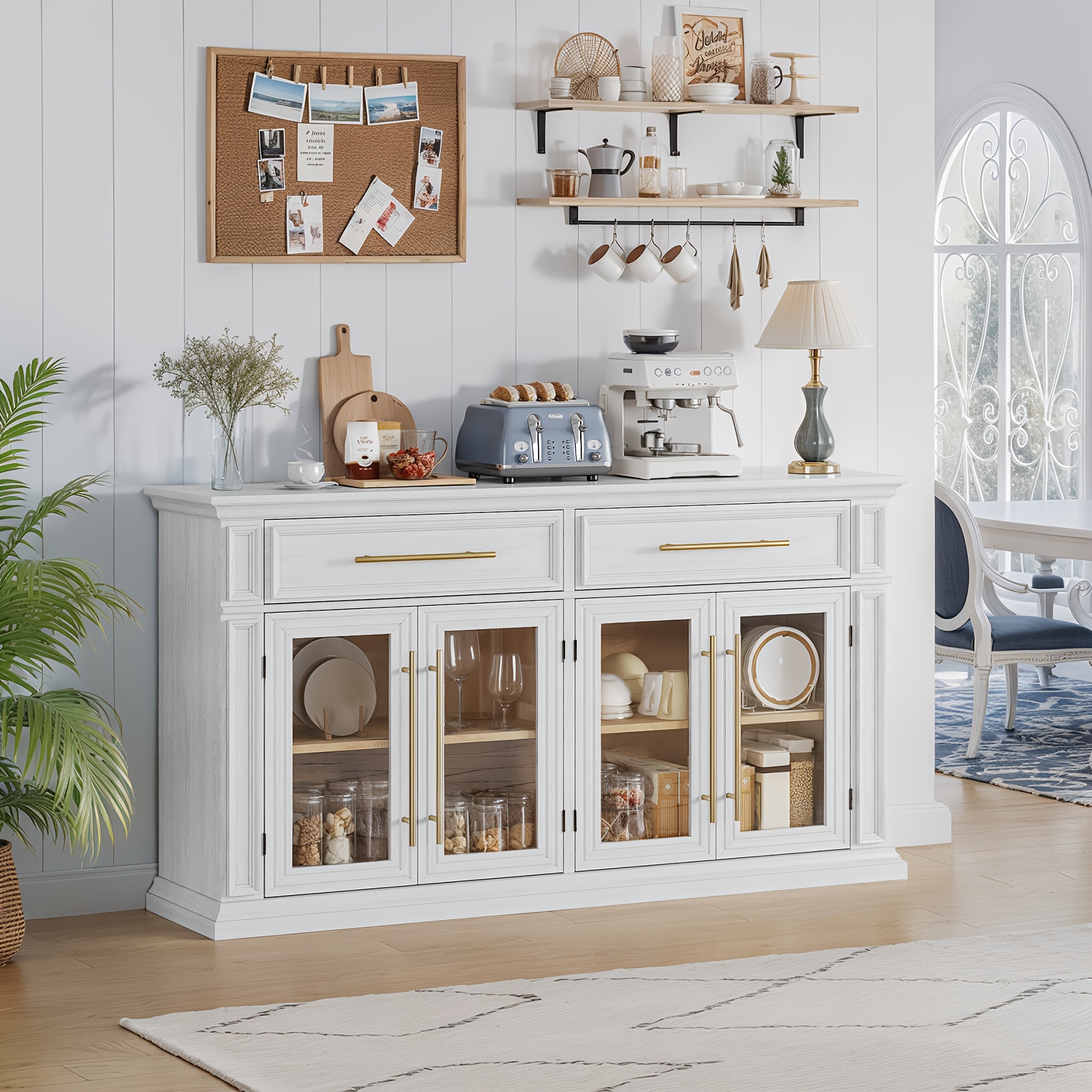 63 Mid-Century Modern Sideboard Cabinet - 2 Smooth-Opening Drawers & 4 Stylish Doors for Spacious Kitchen Storage, Perfect Coffee Bar Accent with Timeless Design