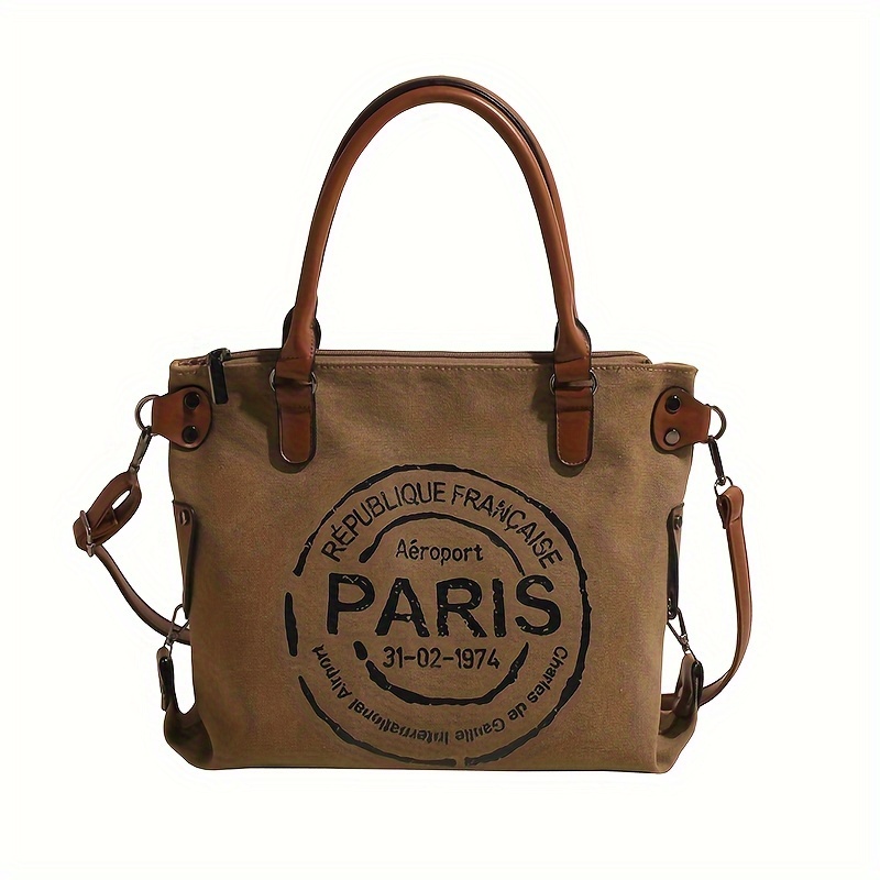 

Casual Style Canvas Material Tote Messenger Bag, Large Capacity Fashionable Travel And Outdoor Shoulder Bag