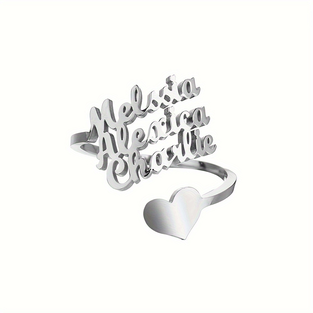 Personalized Heart Name Ring Stainless Steel Adjustable Open Ring