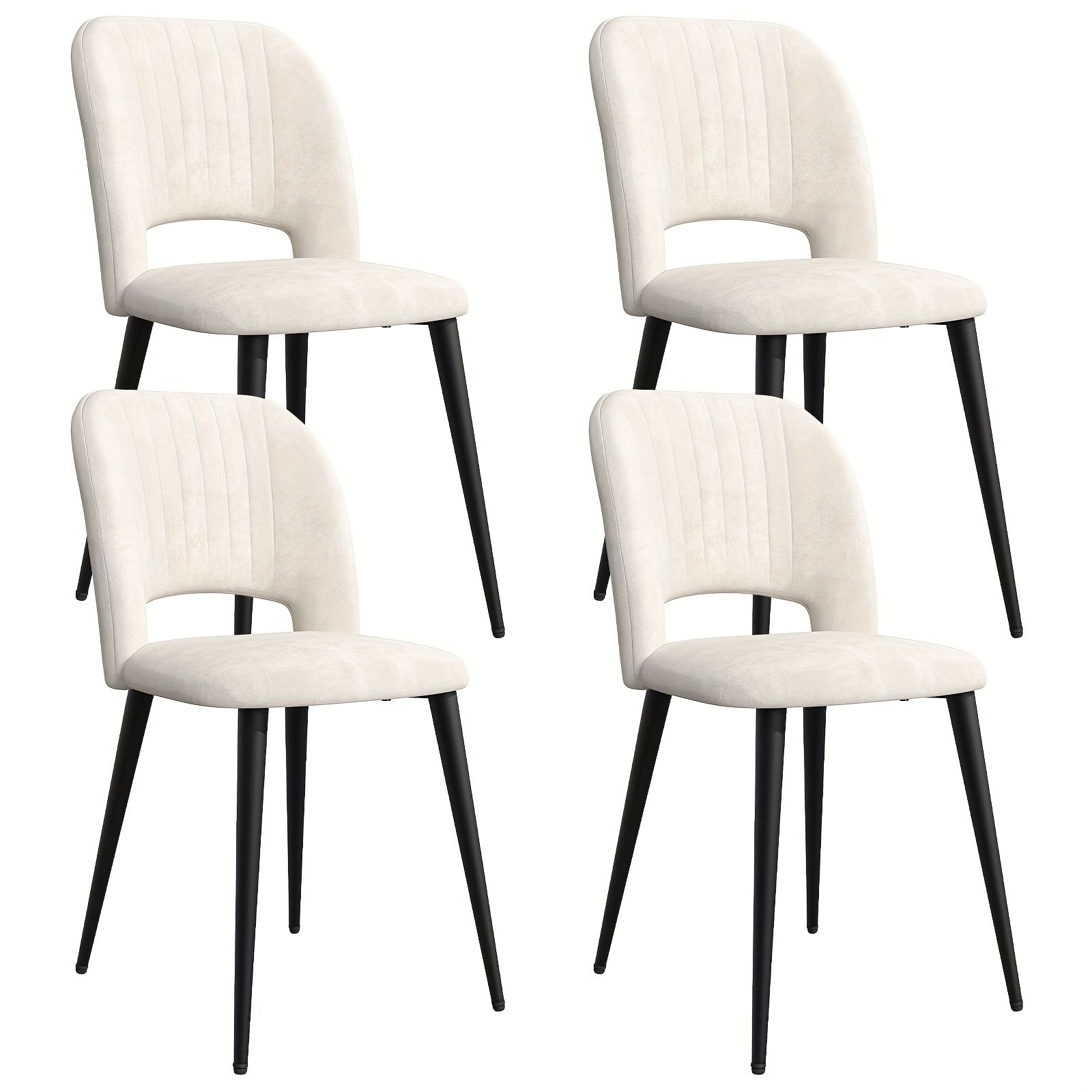 Image of Set Of 4 High Back Velvet Dining Chairs, Thick Padded White Seats 45x45cm With Steel Legs, 85cm Tall Easy-clean Chairs For Family & Guest Use