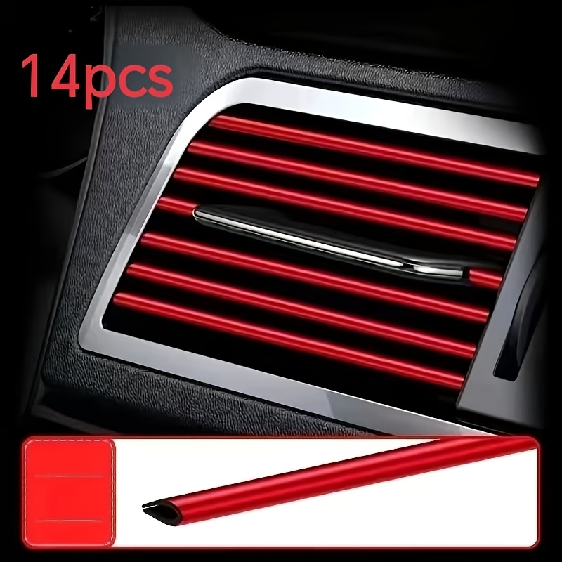TEMU 14pcs Set Of Car Air Conditioning Vent Decorative Strips - U-shaped Design, Pvc Material, Suitable For Most Car Models, Enhancing Interior