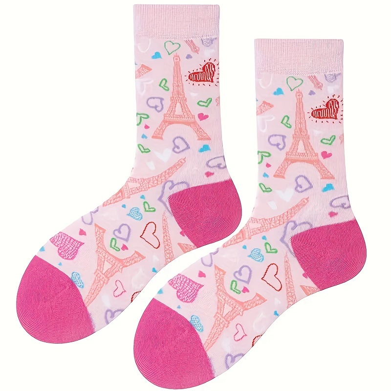 

A Pair Of Valentine's Day Seasonal Cartoon Pink Heart-patterned Long Socks, Trendy And , Perfect Women's Socks, For Valentine's Day.