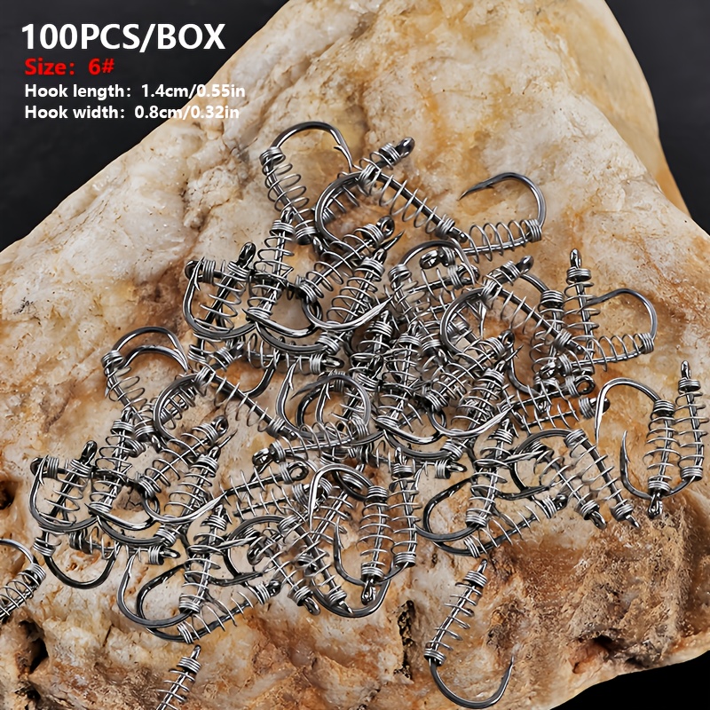 100pcs Hooks With Spring Loops, Designed To Prevent Bait From Scattering, Making Them Practical For Fishing