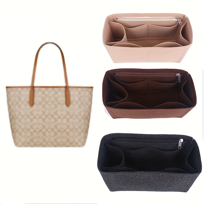 synthetic felt pouch multi pocket makeup organizer inner bag womens handbag felt lining bag solid color   portable organizer simple tote inner pouch solid color multi pocket storage bag suitable for shoulder bags