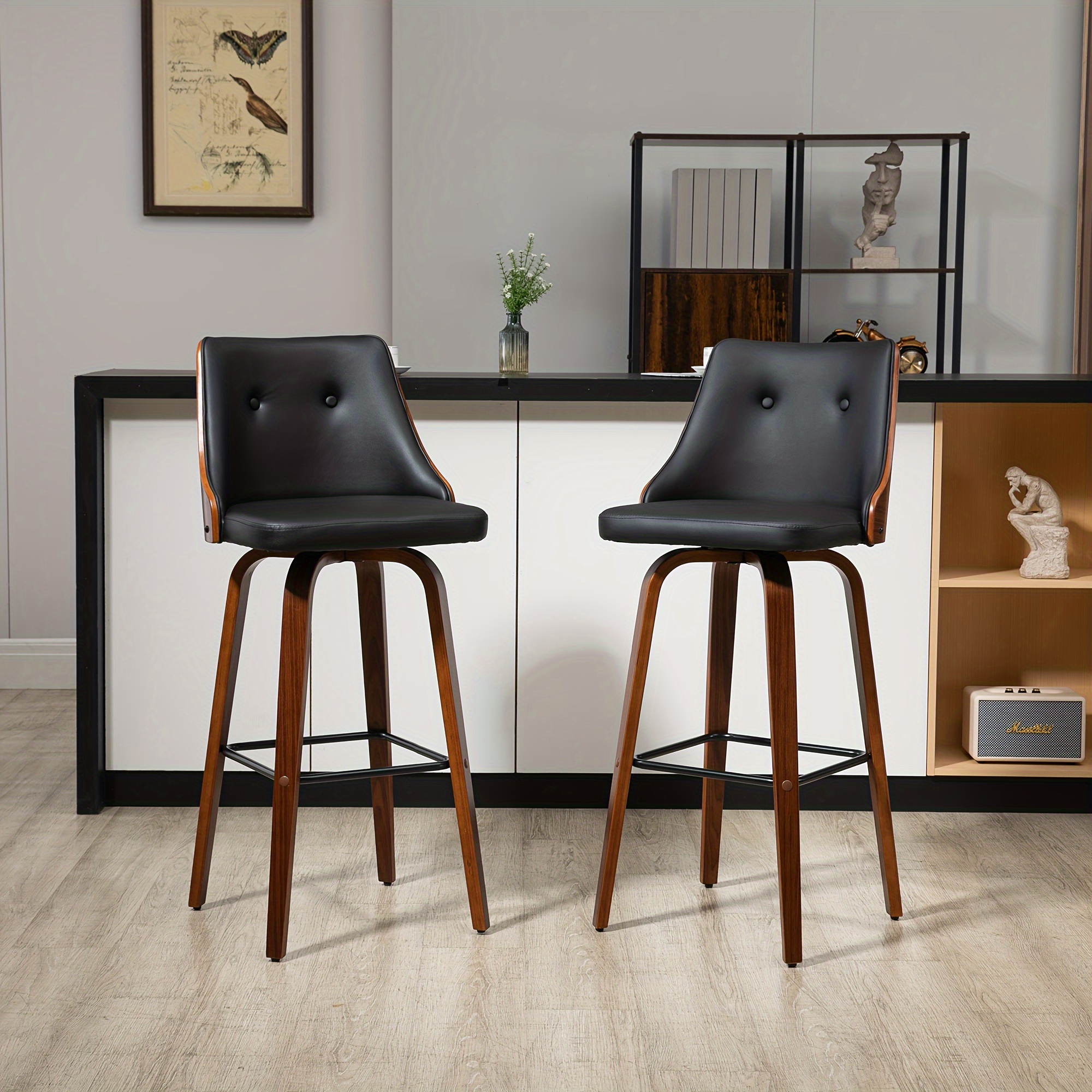 

Homcom Bar Height Bar Stools, Pu Leather Swivel Barstools With Footrest And Tufted Back, Set Of 2, Black