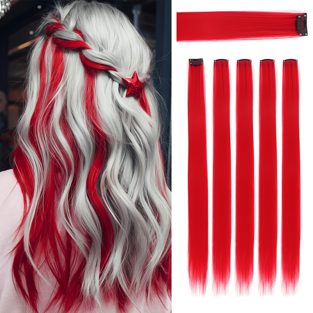 TEMU 5 Packs Molleas Clip In Hair Extensions Suitable For Women & - 24" Long Straight Synthetic Hair Pieces With Clip-on Application, & Length For
