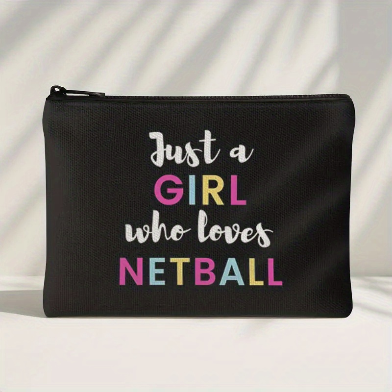 TEMU 1 Just A Netball Lover Zipper Pouch - Durable Sports Storage Bag With Zipper Closure, Machine Washable, Gift For Netball Players For Travel,