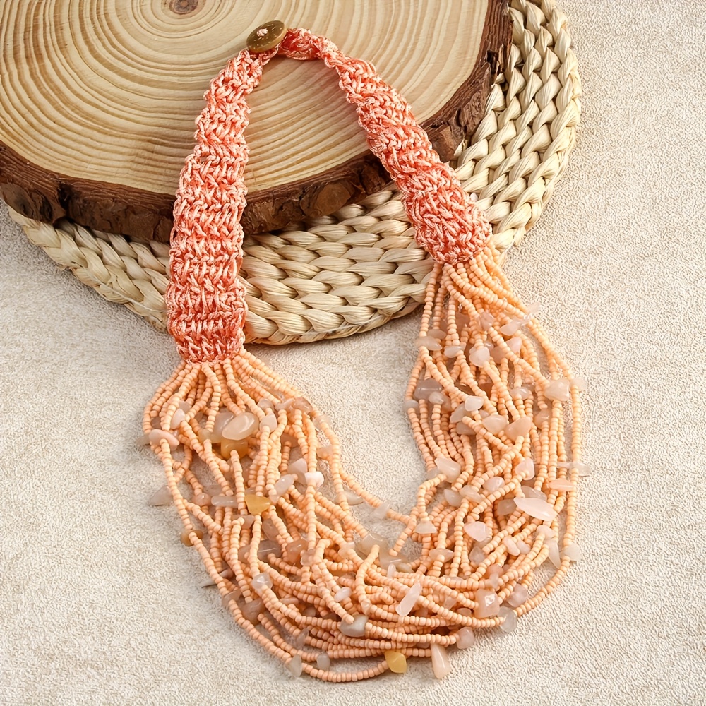 Boho Style Seed Bead & Stone Choker Necklace