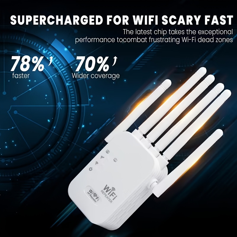 1200mbps wifi 6 booster and mesh network extender dual band 2 4ghz 5ghz 6 antenna high speed wi coverage compatible with smart tvs gaming consoles supports connections from 45 devices Product details 2