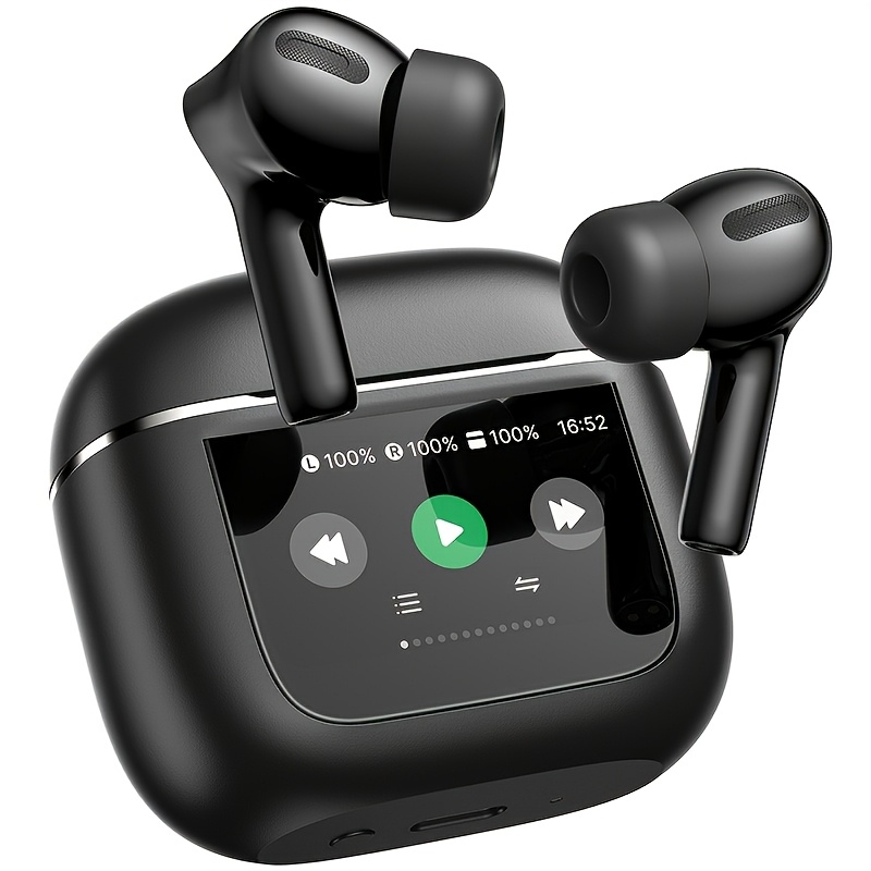 TEMU Smart Touchscreen Charging Case Wireless Earbuds / Type-c Data Cable, Headphones With Noise-canceling Microphone And Led Display, 50-hour
