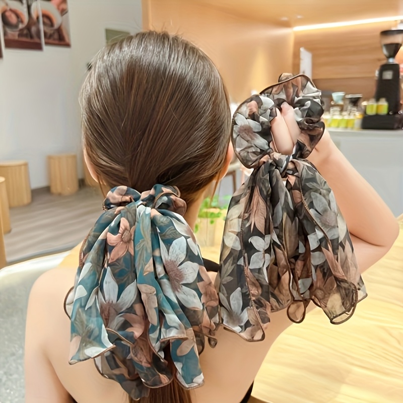 french twin   chiffon bow headband x velvet ponytail clip gift box vintage floral lace accessory for wedding to daily elegant upgrade