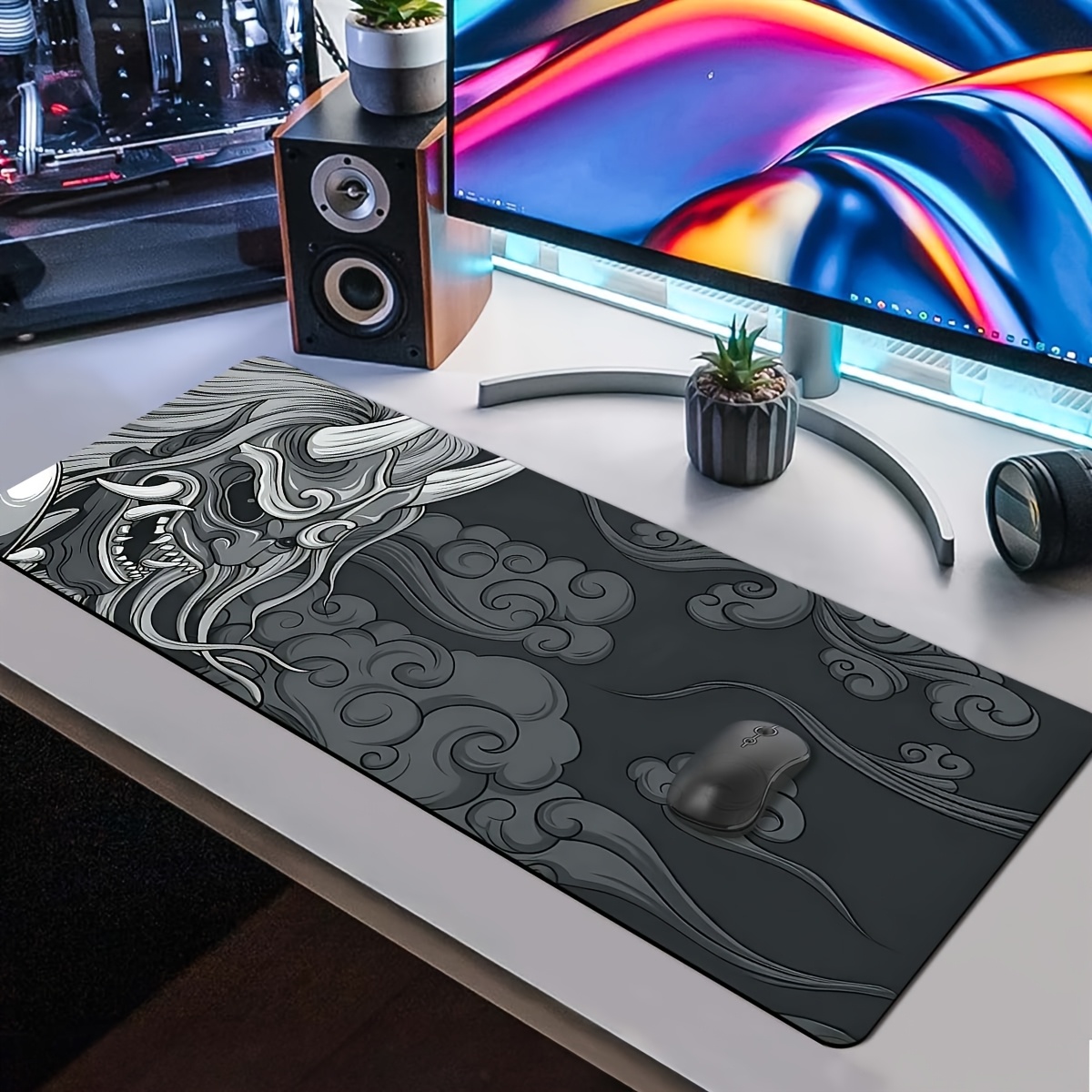 TEMU Tapis de clavier de jeu 1 pièce étendu, tapis de souris durable, tapis de clavier pour ordinateur portable, protège-bureau d'étude - Motif noir