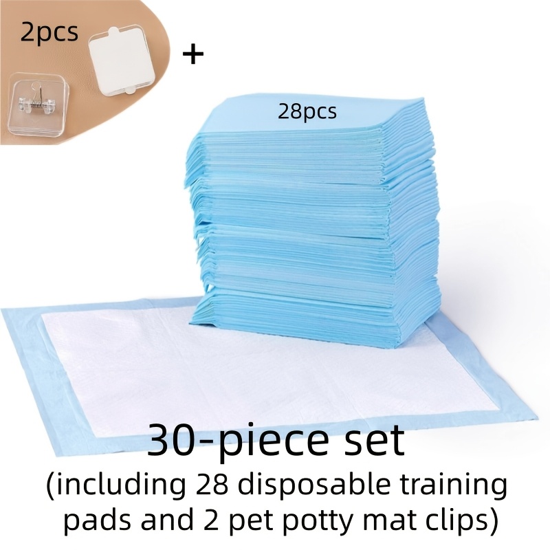 TEMU 30pcs Pet Pee Training Pad Set, Includes 28 Disposable Training Pads And 2 Pet Pee Pad Clips, Essential For Puppy Potty Training