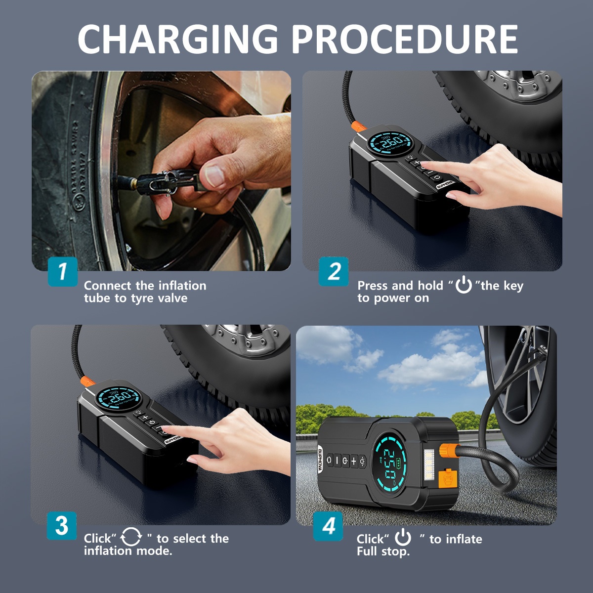 Démarreur de voiture avec compresseur d'air, gonfleur de pneu sans fil, batterie de démarrage 21800mAh avec pack de batterie externe et lampes de poche LED, boîtier de démarrage automatique 12V pour tous les véhicules à essence ou diesel de 10.0L