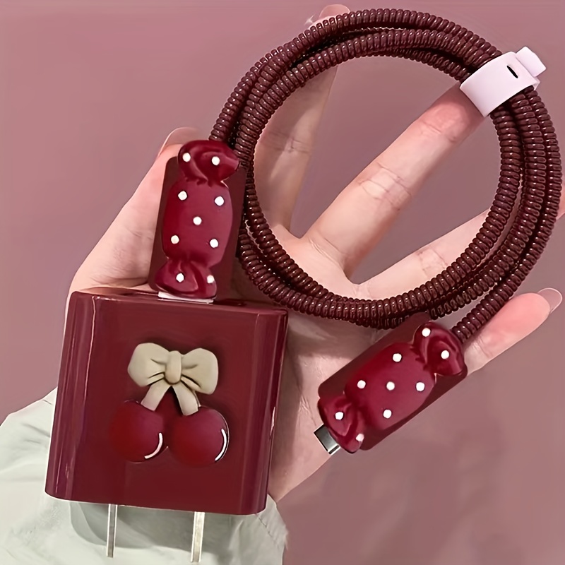 TEMU Lot de 5 protège-câbles de bonbon bordeaux pour iPhone 14 Pro Max, protège-chargeur pour iPhone 13/12/11, enrouleur pour chargeur rapide 18/20W,
