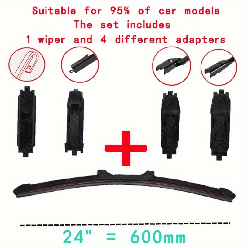 E-shop 1x Scheibenwischerblatt + 4x Adapter-Set Zweite -Wischerblatt, Premium-Gummi Stabile Basis Design Wischer Klar Leise Langlebig Automatischer